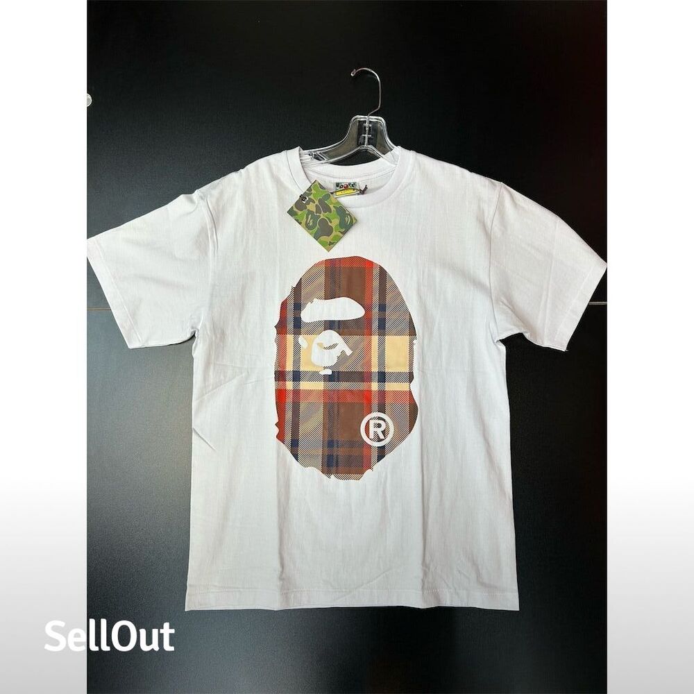 A Bathing Ape BAPE Check Big Ape Head Tee Men's M Multicolor Graphic